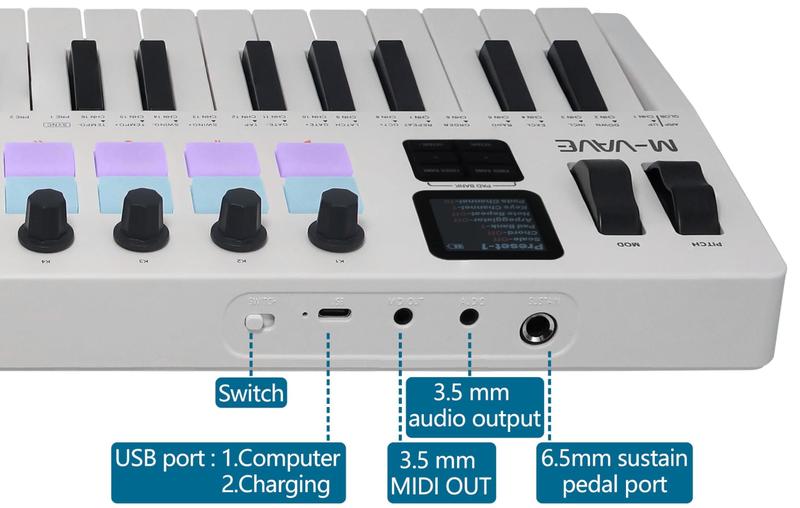 Controlador de teclado MIDI M-VAVE SMK-37 Pro de 37 teclas sem fio